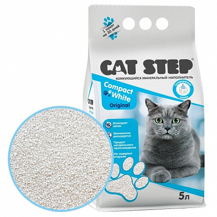 Cat Step Наполнитель CompactWhite Original комкующийся минеральный 5л